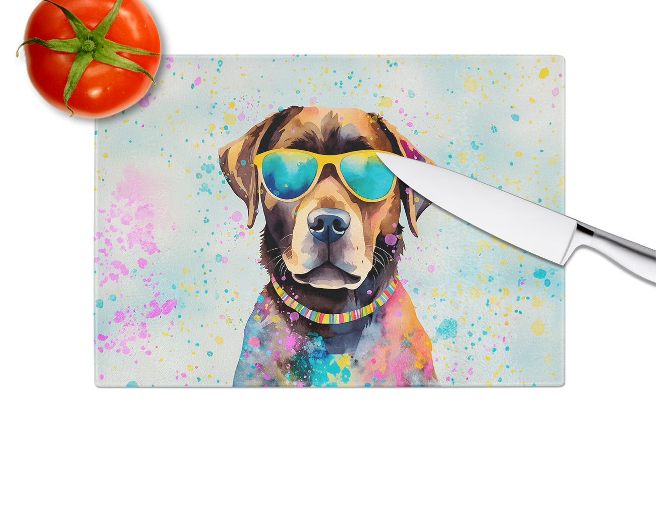 Chocolate Labrador Hippie Dawg Glass Cutting Board