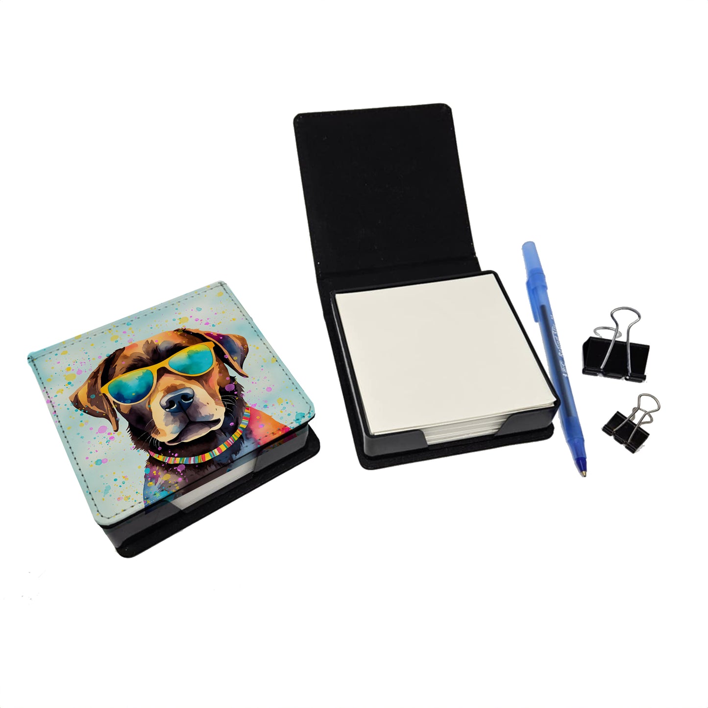 Chocolate Labrador Hippie Dawg PU Leather Note Paper Holder