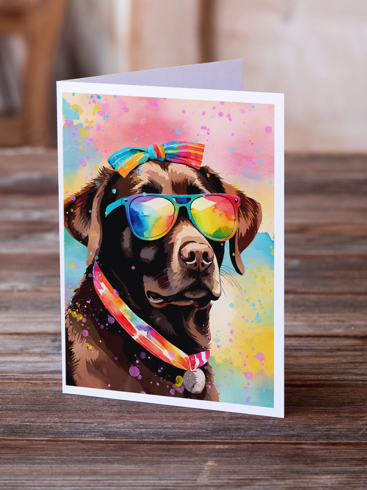 Chocolate Labrador Hippie Dawg Greeting Cards Pack of 8