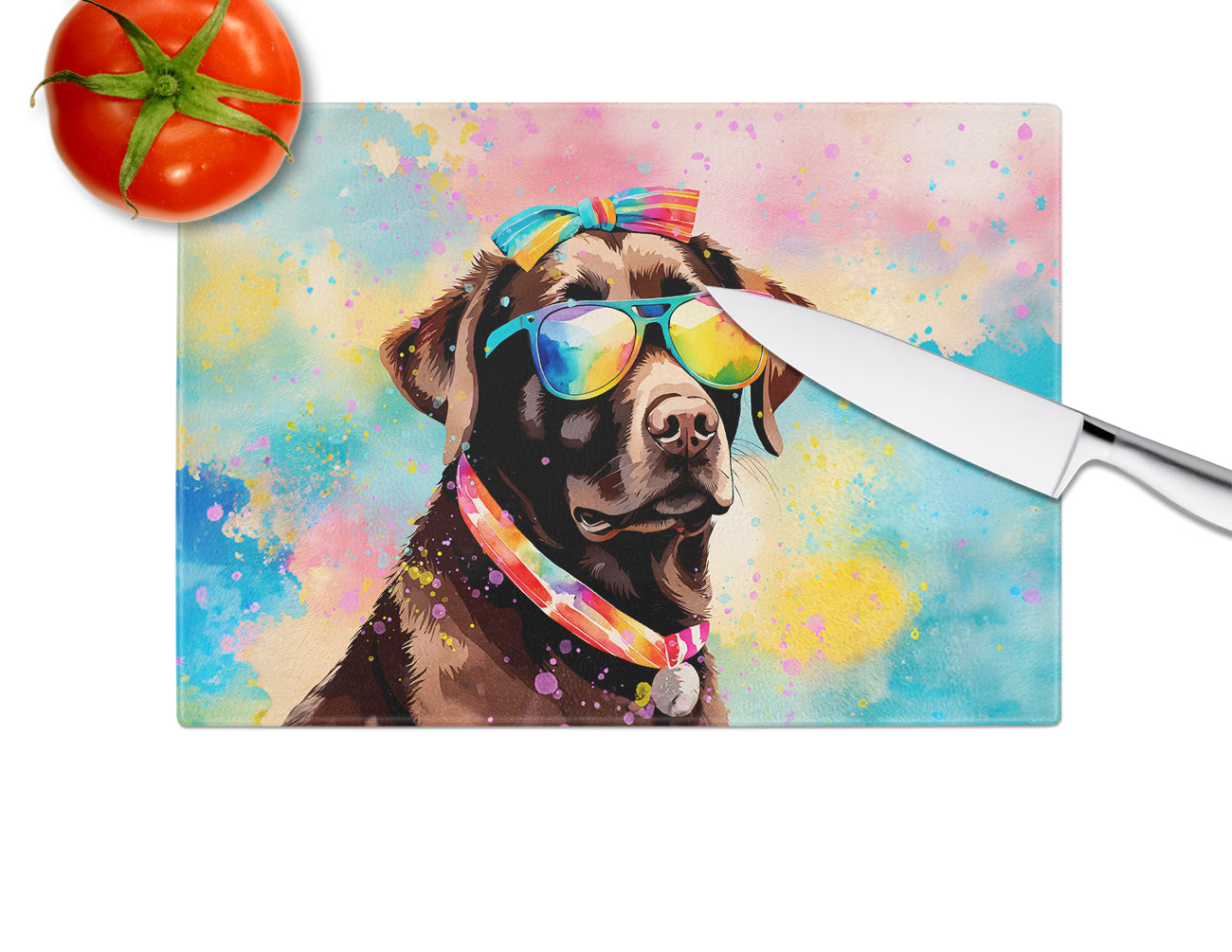 Chocolate Labrador Hippie Dawg Glass Cutting Board