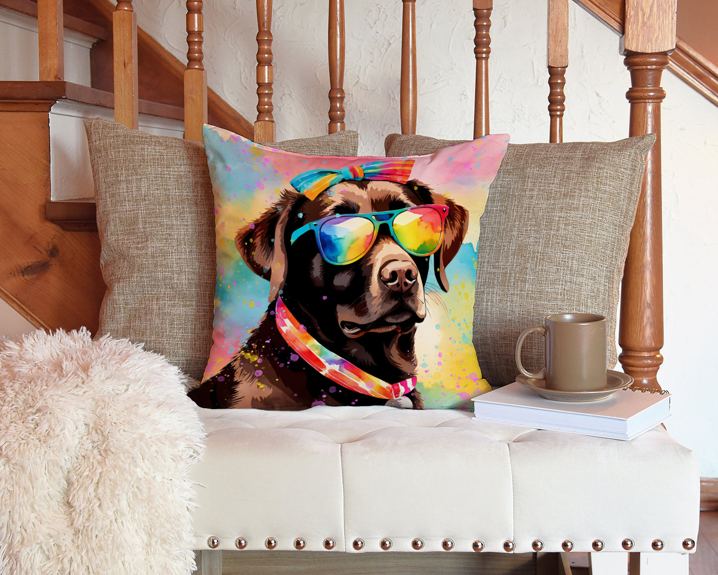 Chocolate Labrador Hippie Dawg Throw Pillow