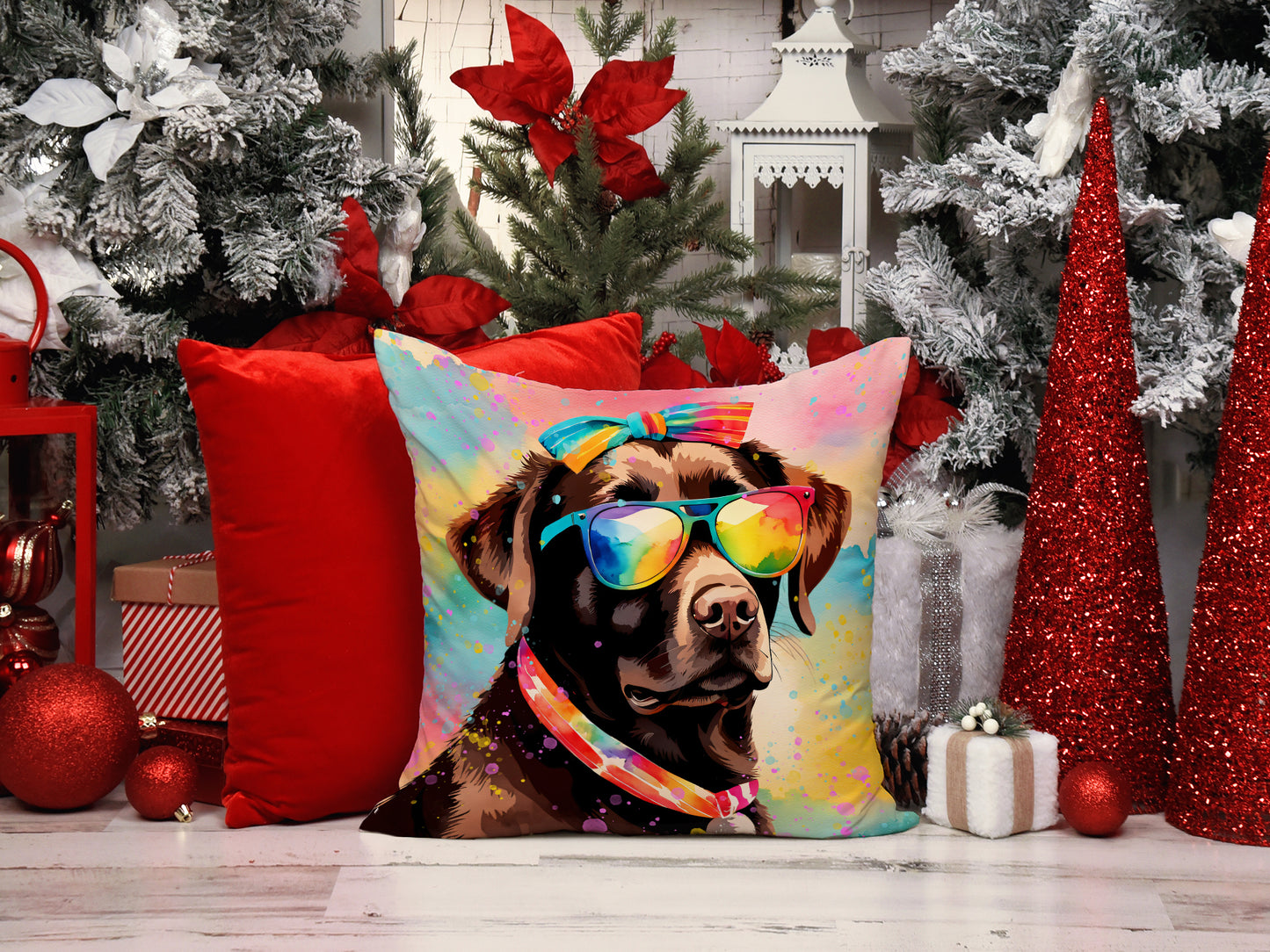 Chocolate Labrador Hippie Dawg Throw Pillow