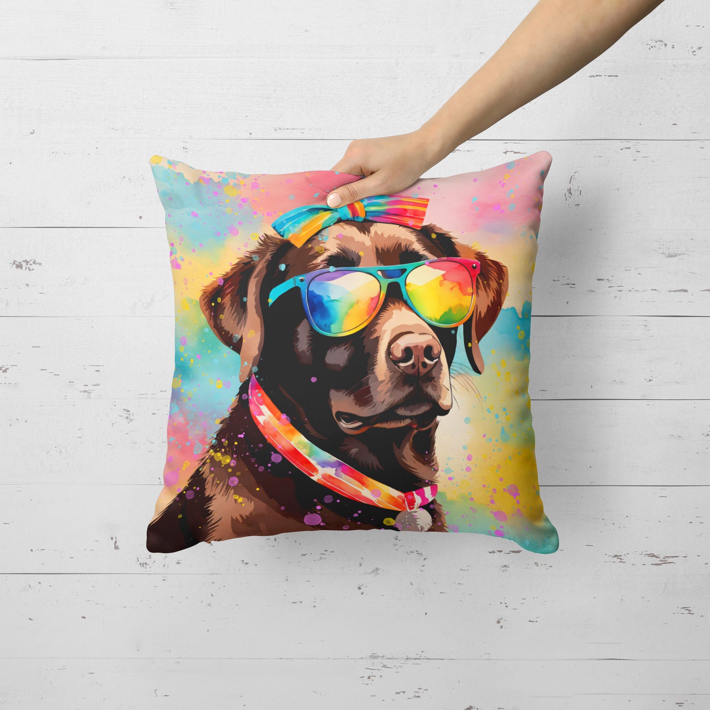 Chocolate Labrador Hippie Dawg Throw Pillow