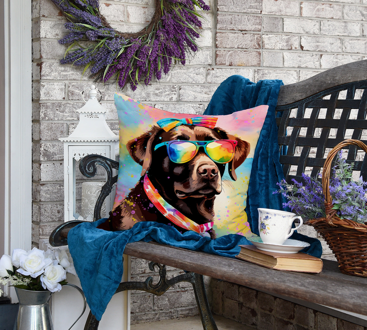 Chocolate Labrador Hippie Dawg Throw Pillow