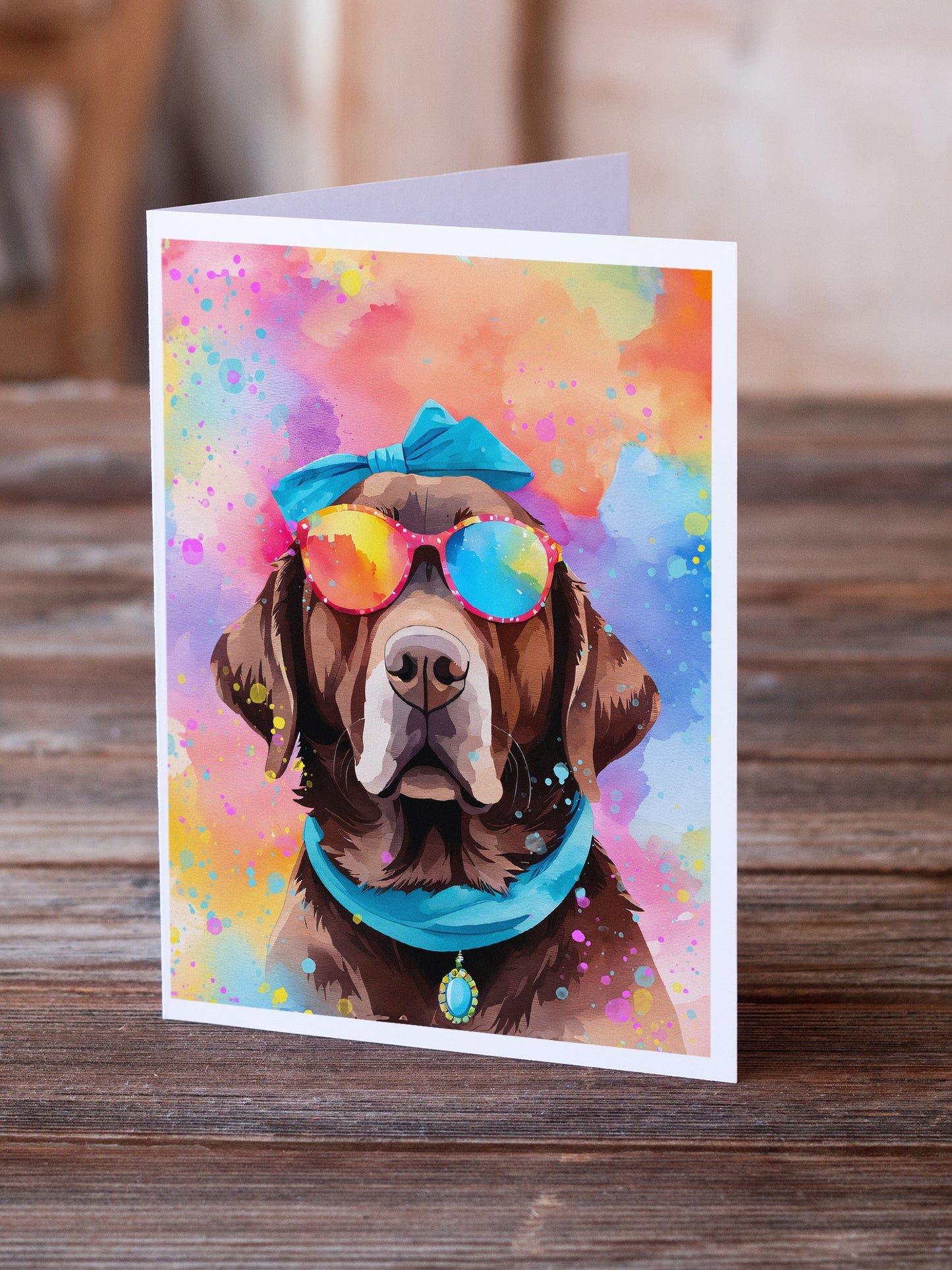 Chocolate Labrador Hippie Dawg Greeting Cards Pack of 8