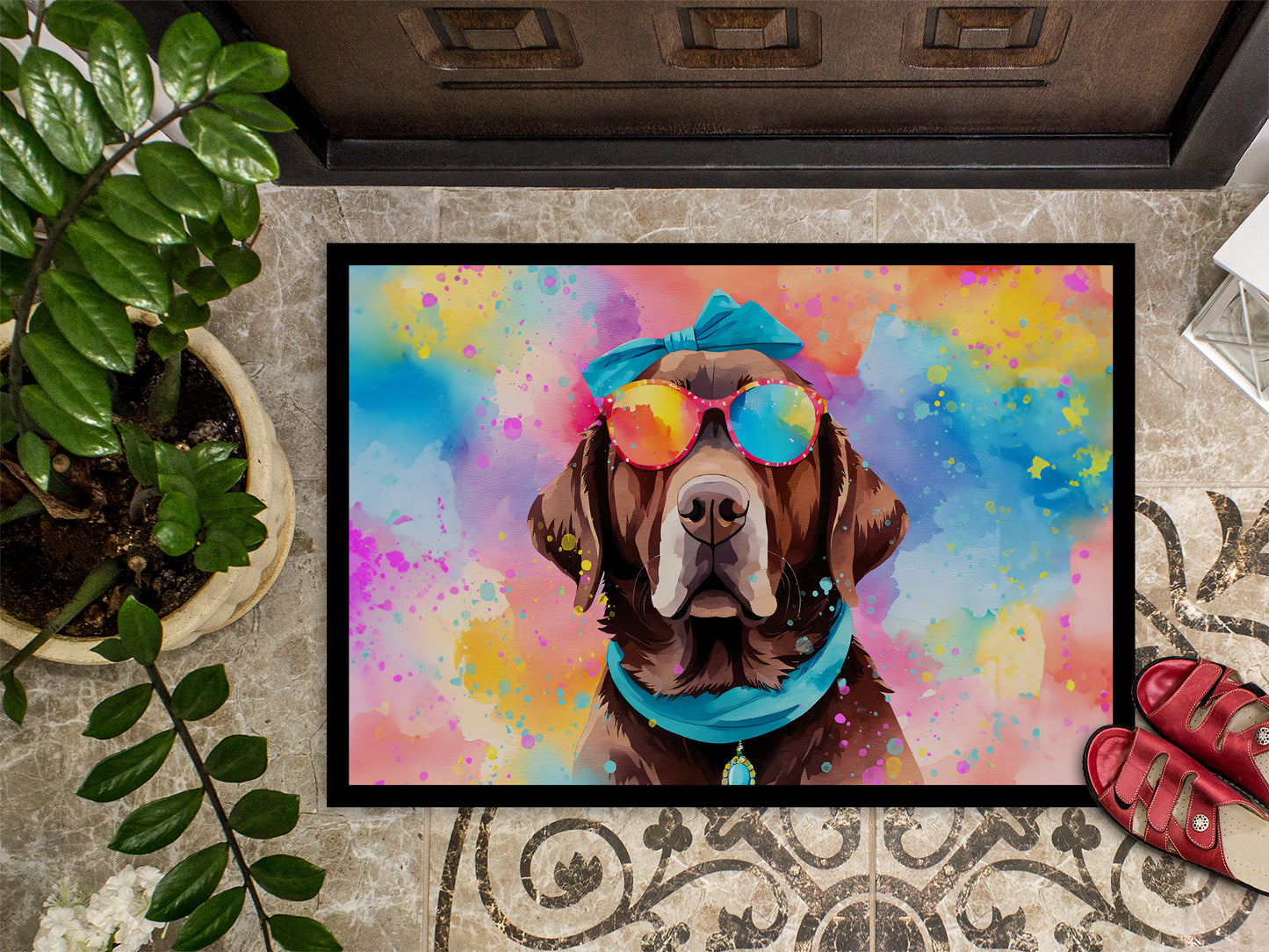 Chocolate Labrador Hippie Dawg Doormat