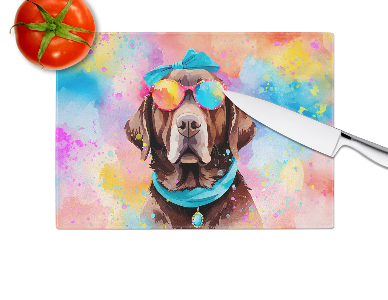 Chocolate Labrador Hippie Dawg Glass Cutting Board