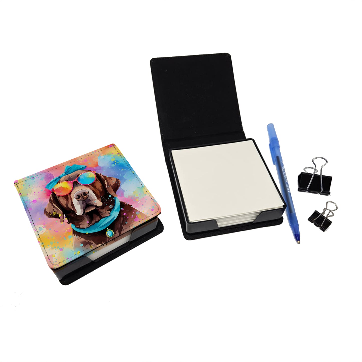 Chocolate Labrador Hippie Dawg PU Leather Note Paper Holder