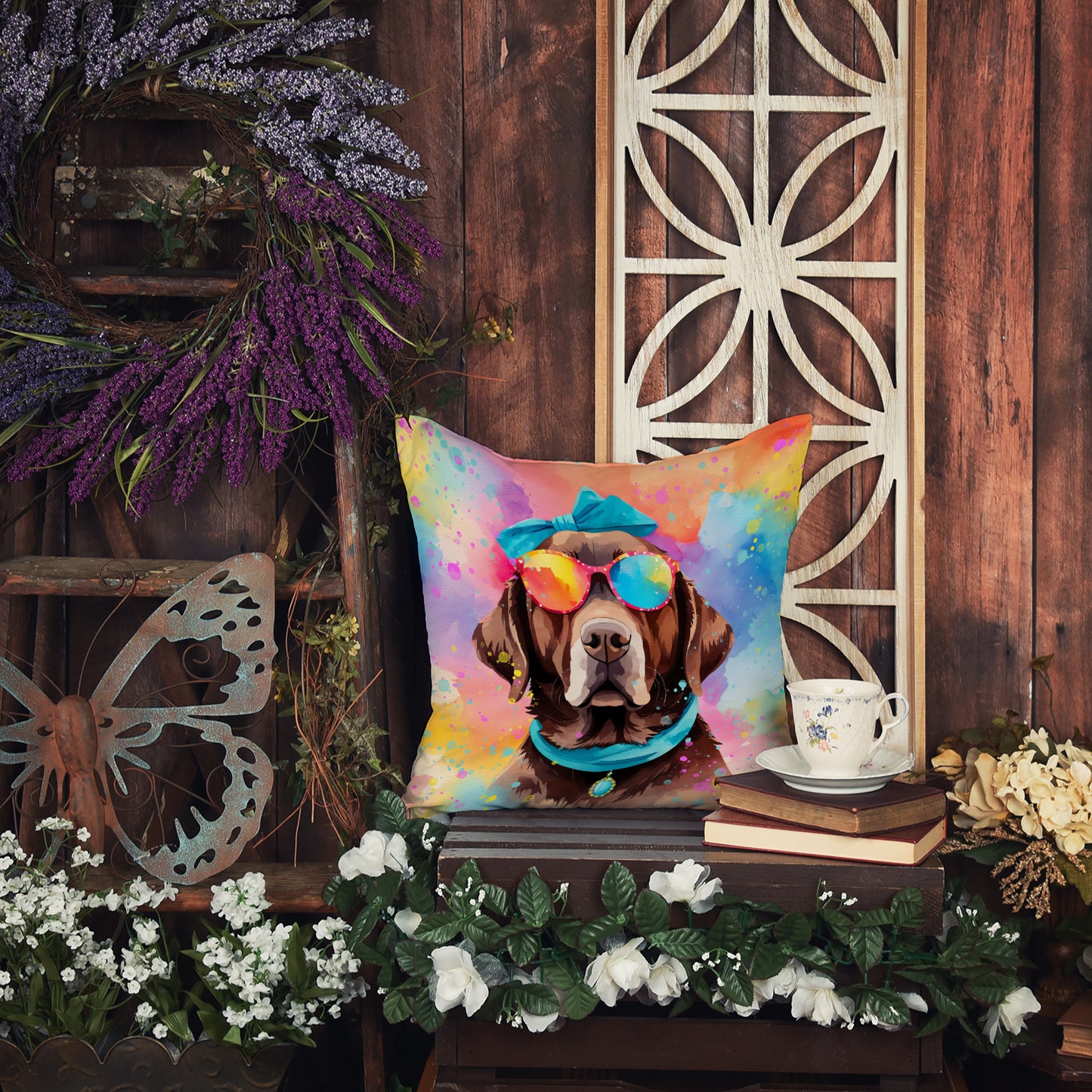 Chocolate Labrador Hippie Dawg Throw Pillow