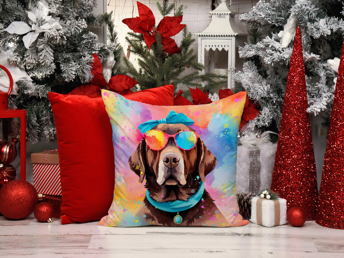 Chocolate Labrador Hippie Dawg Throw Pillow