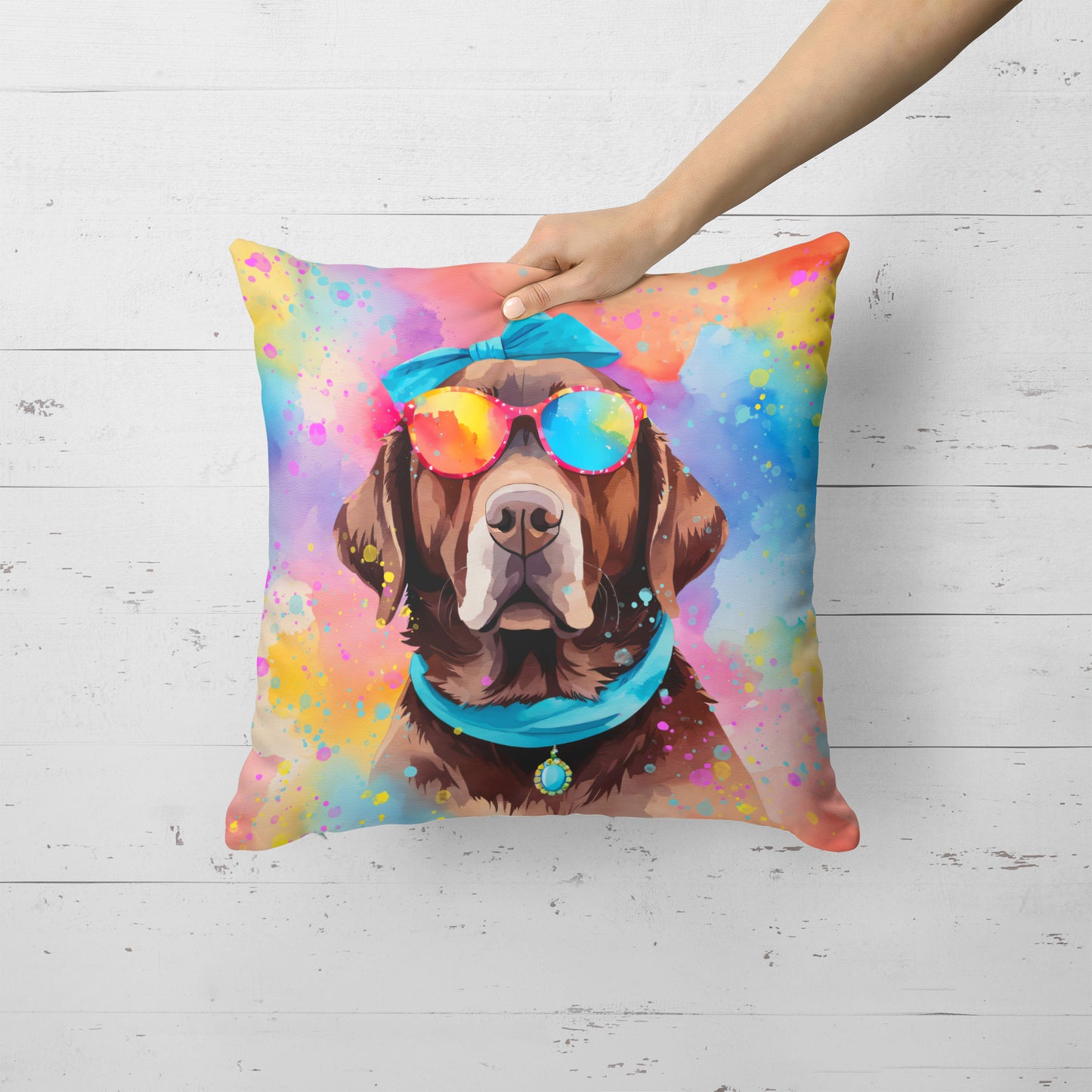 Chocolate Labrador Hippie Dawg Throw Pillow