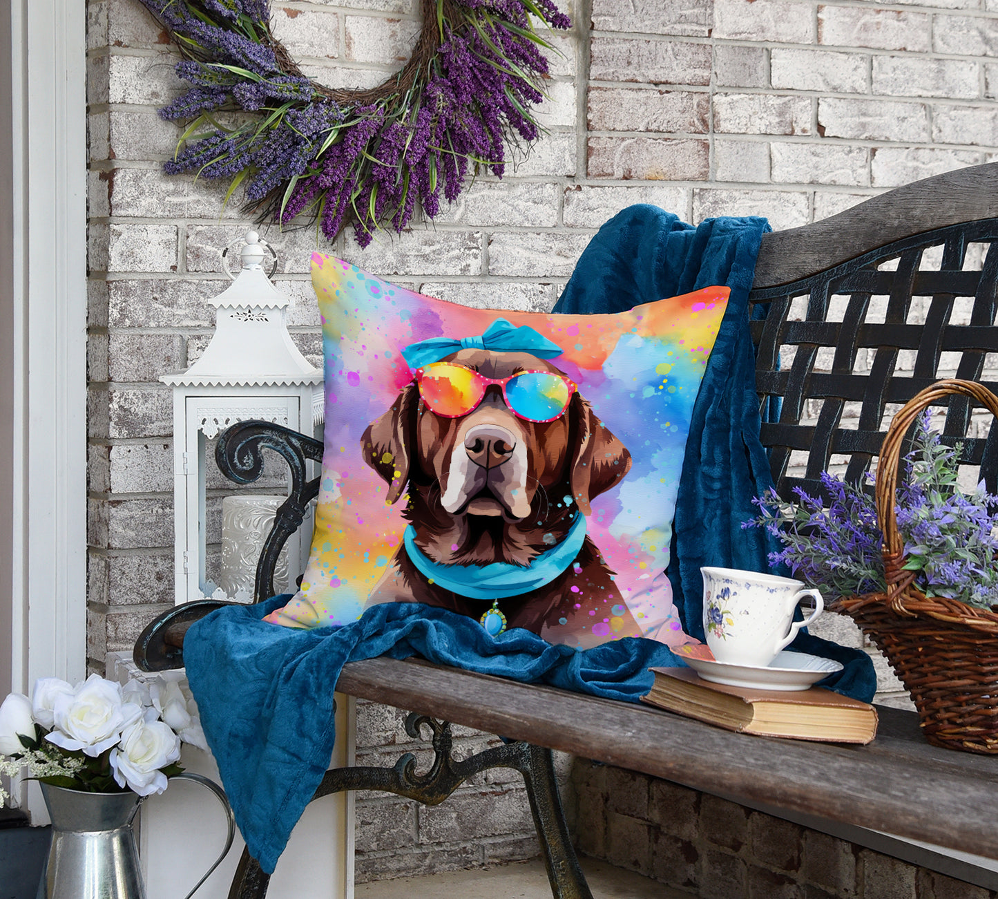 Chocolate Labrador Hippie Dawg Throw Pillow