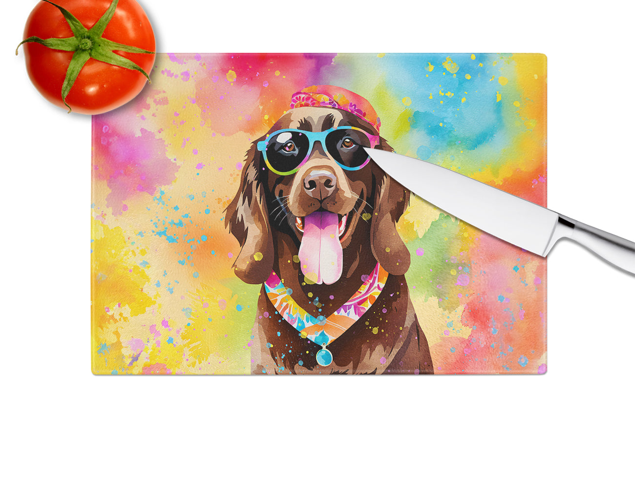 Chocolate Labrador Hippie Dawg Glass Cutting Board