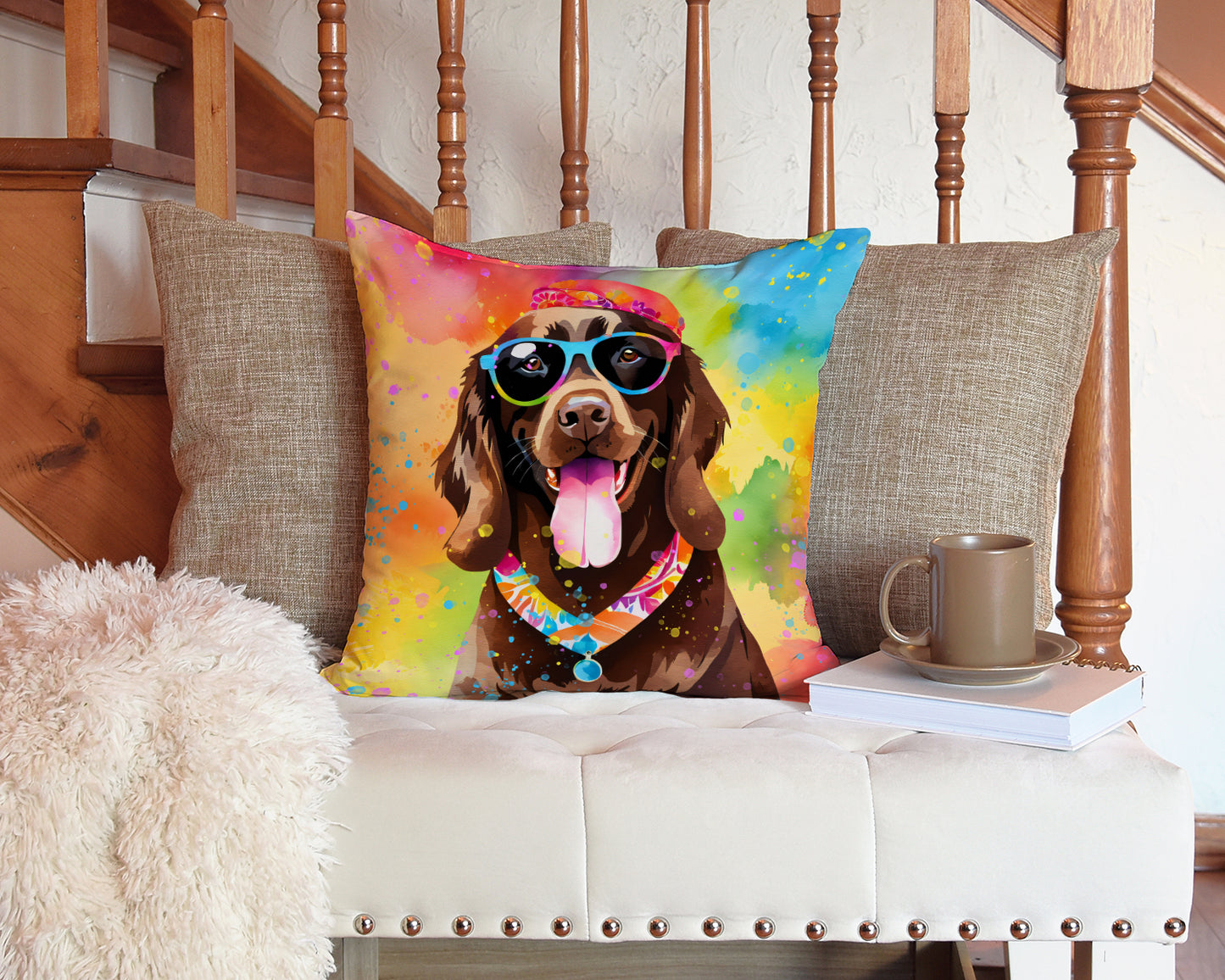 Chocolate Labrador Hippie Dawg Throw Pillow