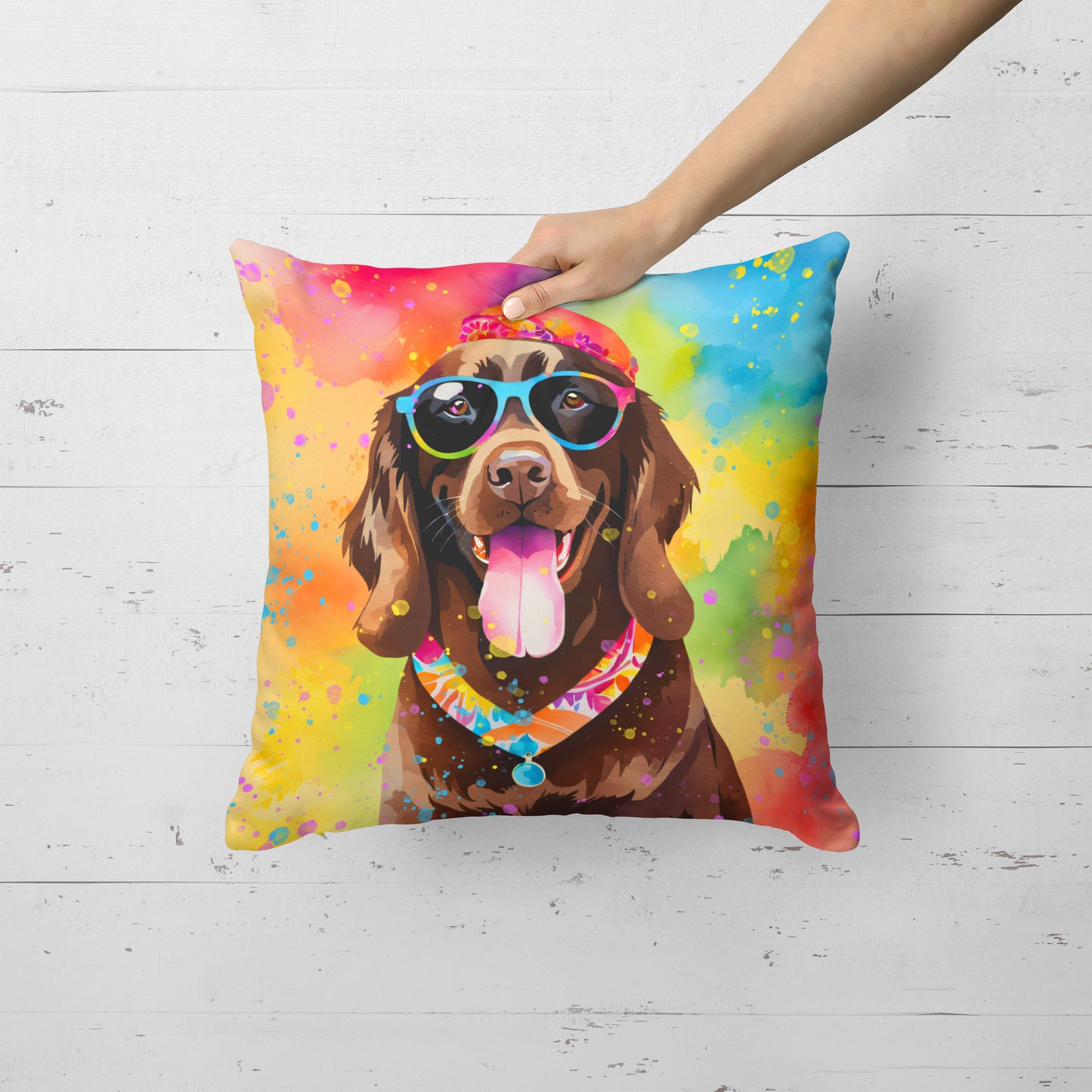 Chocolate Labrador Hippie Dawg Throw Pillow