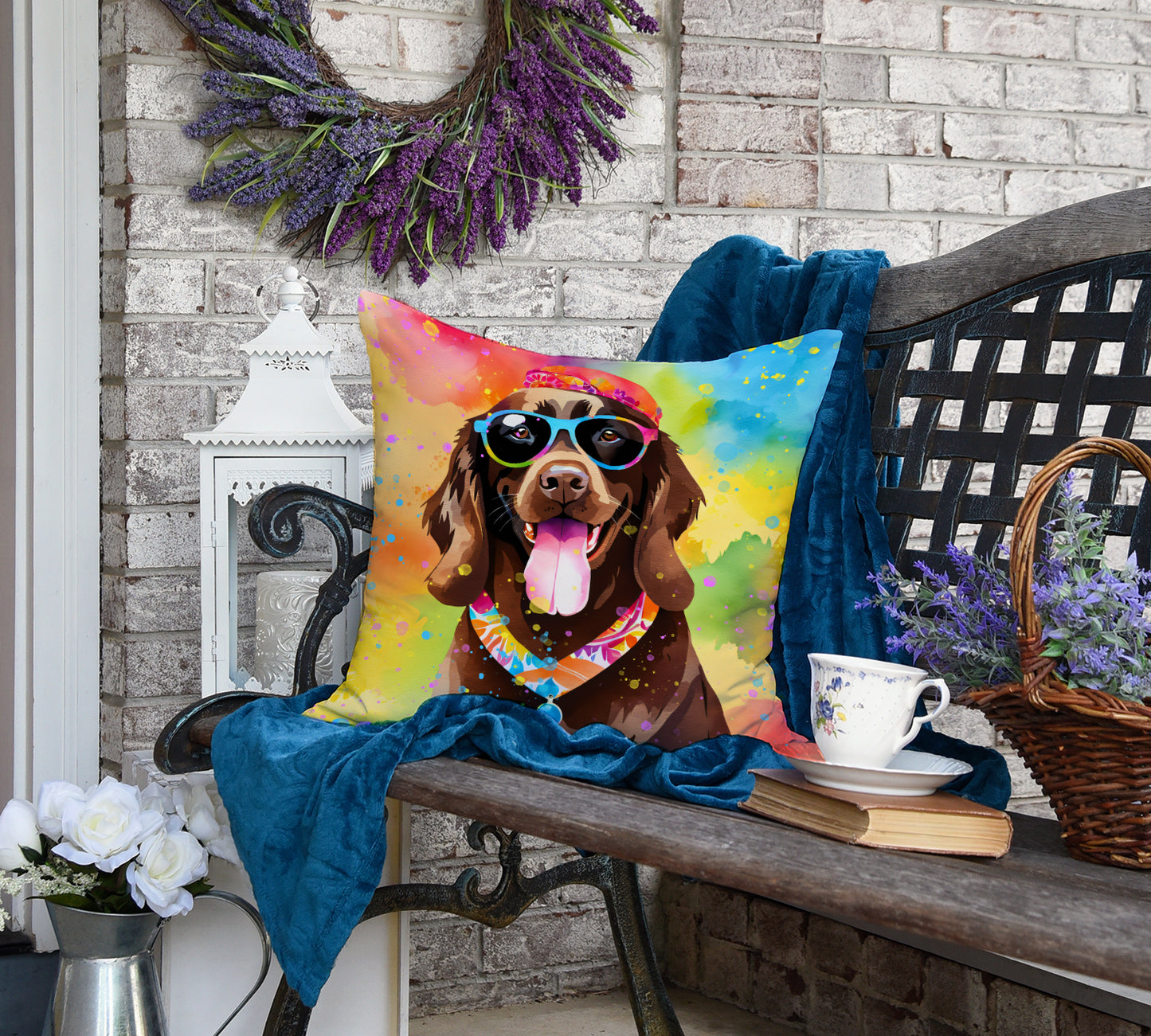 Chocolate Labrador Hippie Dawg Throw Pillow