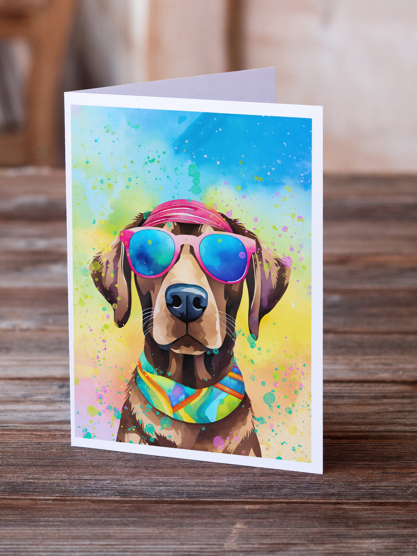 Chocolate Labrador Hippie Dawg Greeting Cards Pack of 8