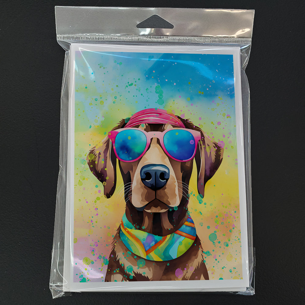 Chocolate Labrador Hippie Dawg Greeting Cards Pack of 8
