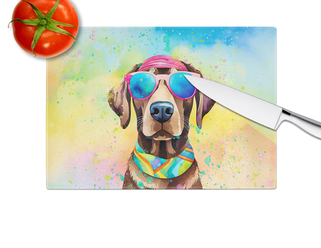 Chocolate Labrador Hippie Dawg Glass Cutting Board