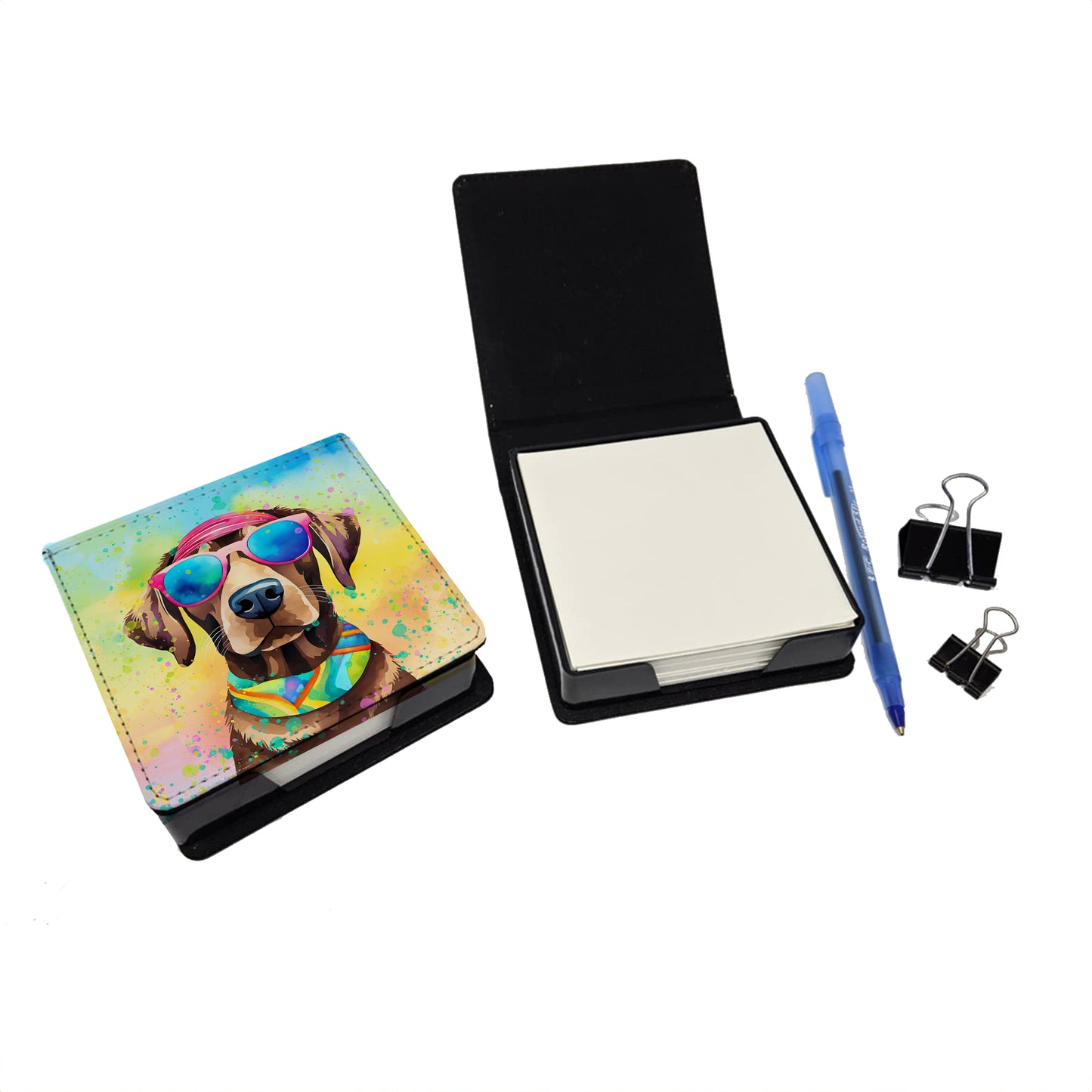 Chocolate Labrador Hippie Dawg PU Leather Note Paper Holder