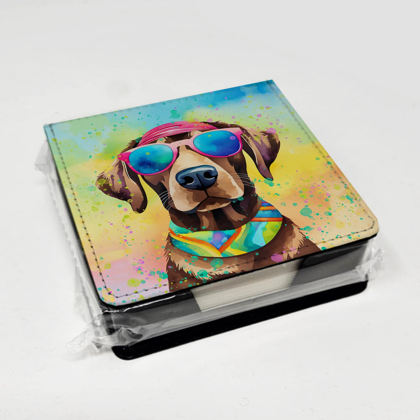 Chocolate Labrador Hippie Dawg PU Leather Note Paper Holder