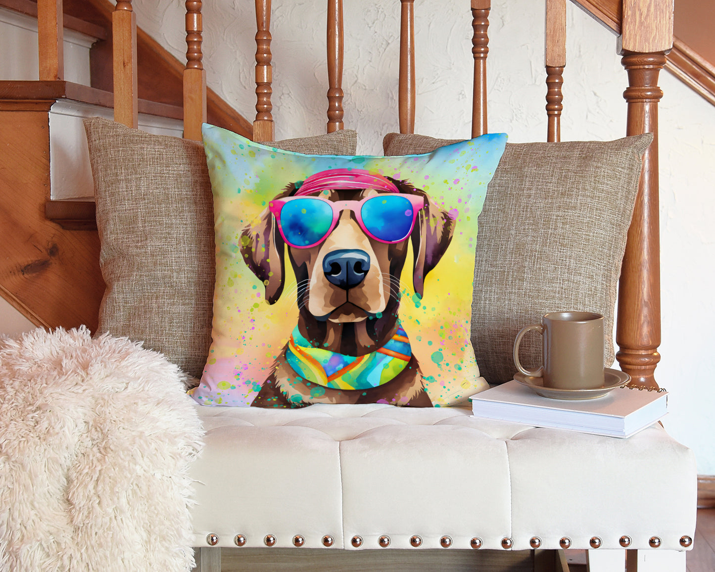 Chocolate Labrador Hippie Dawg Throw Pillow