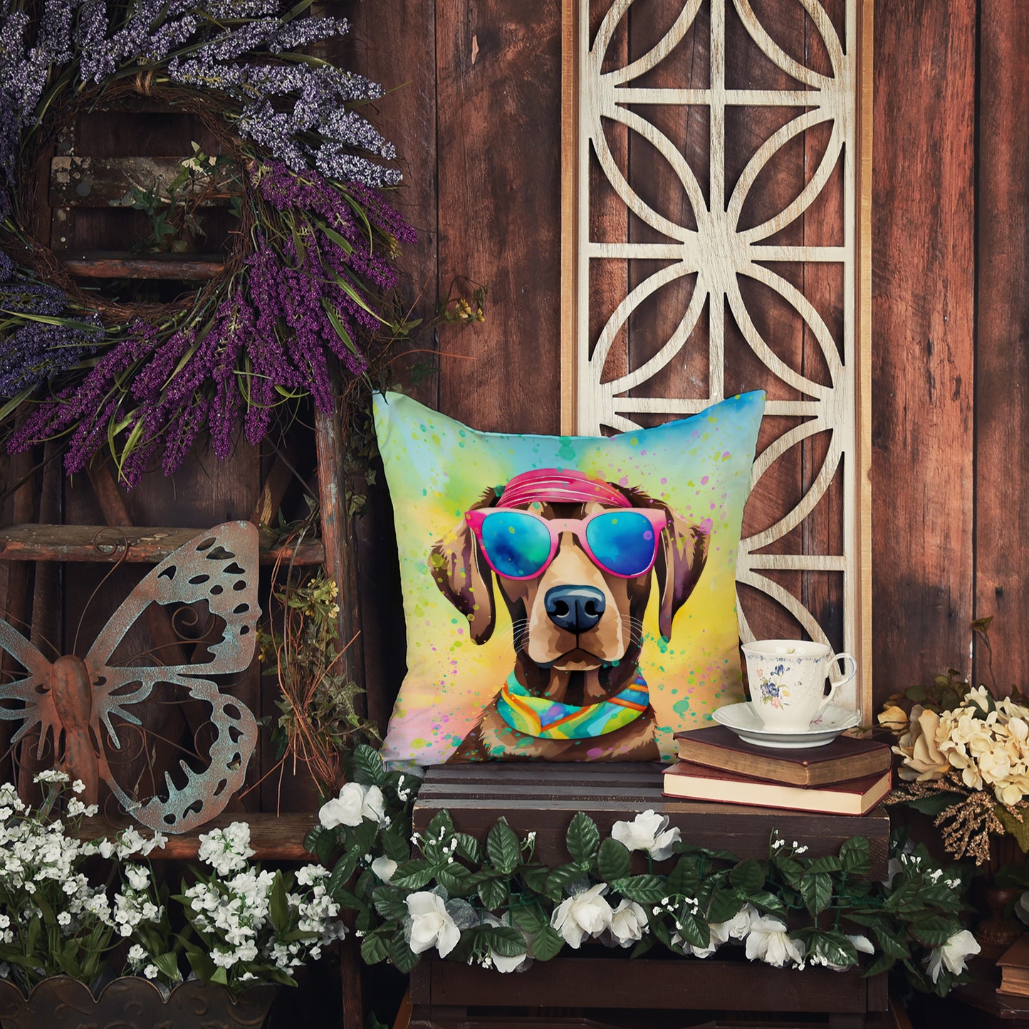 Chocolate Labrador Hippie Dawg Throw Pillow