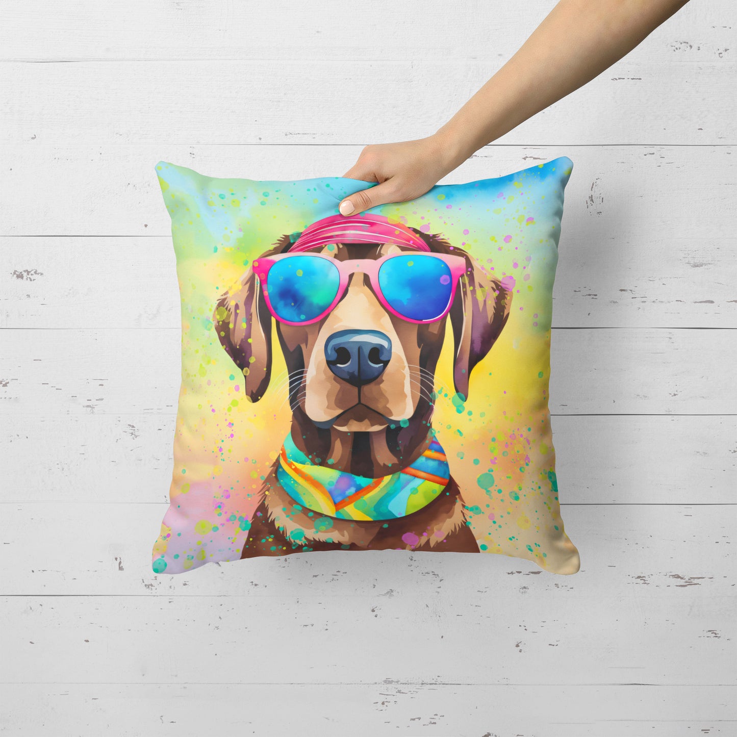 Chocolate Labrador Hippie Dawg Throw Pillow