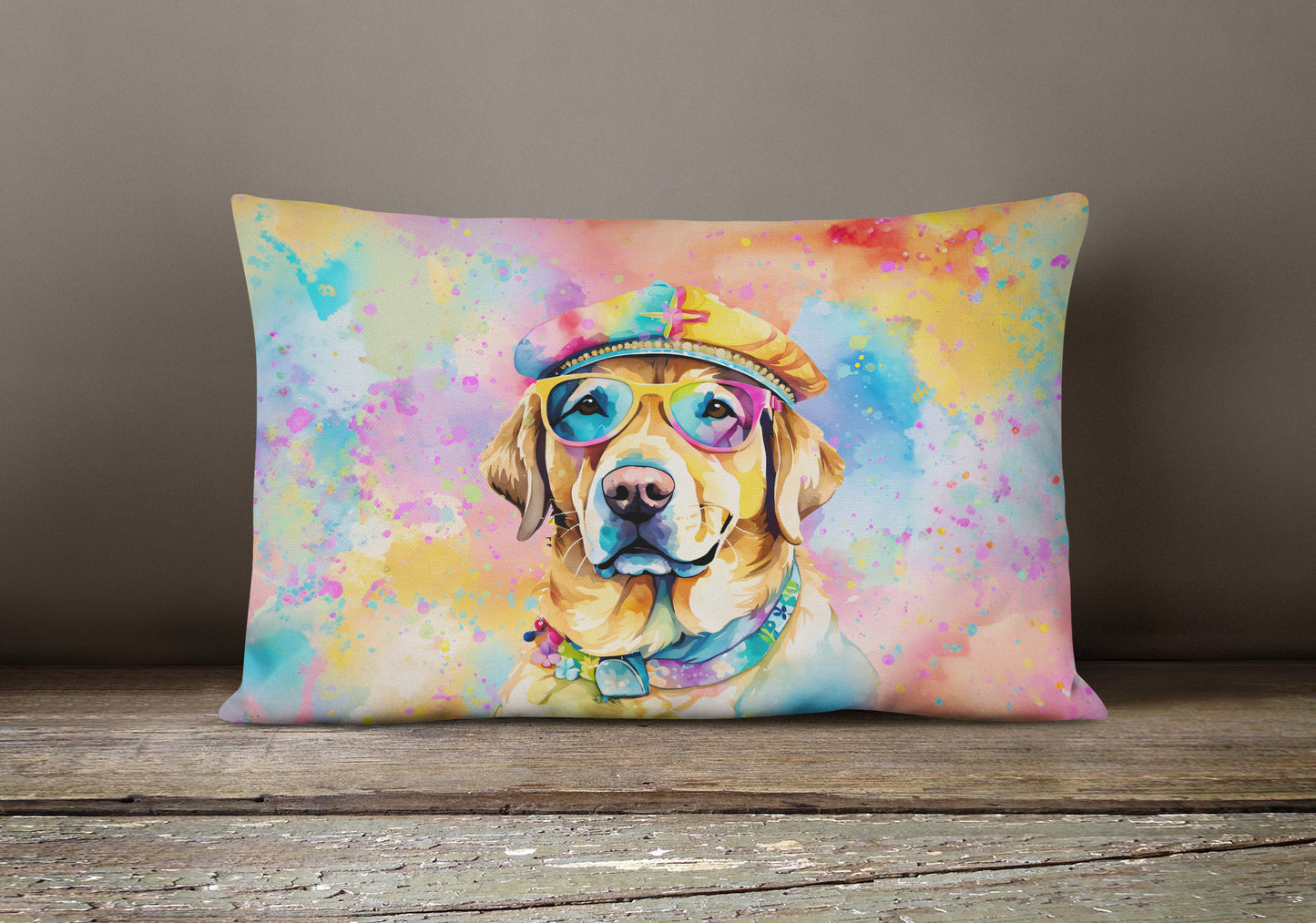 Yellow Labrador Hippie Dawg Throw Pillow