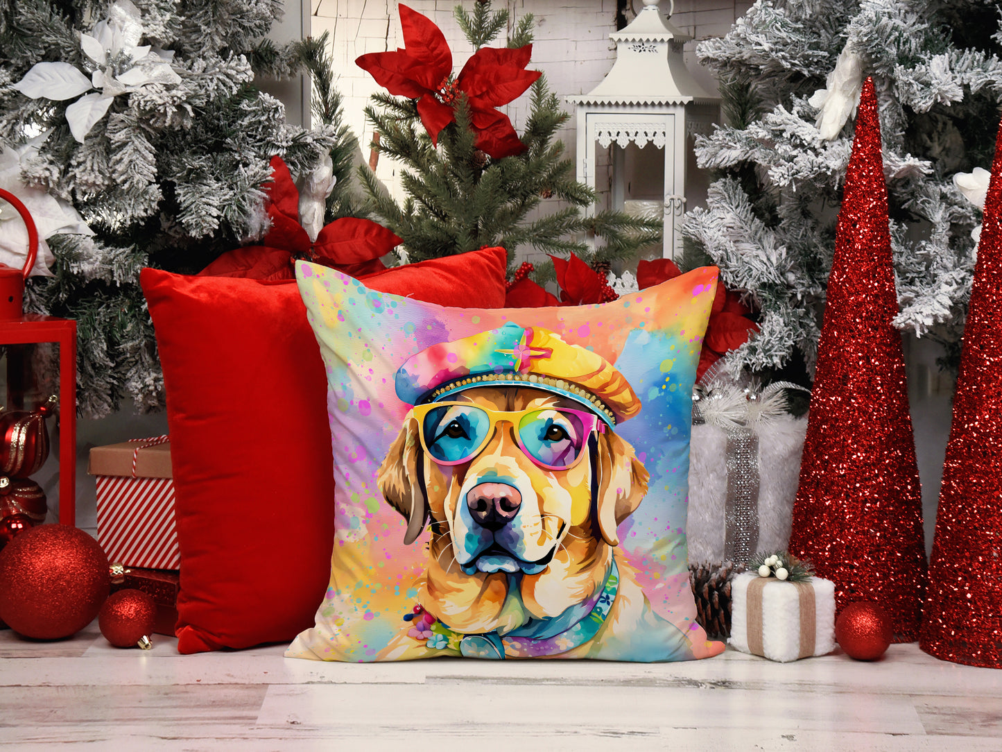 Yellow Labrador Hippie Dawg Throw Pillow