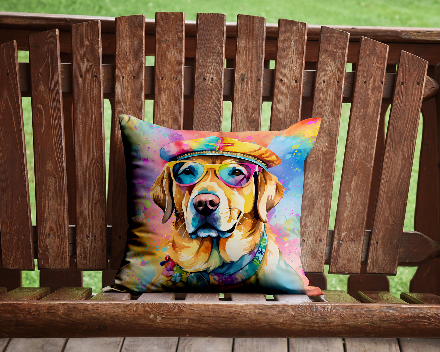 Yellow Labrador Hippie Dawg Throw Pillow