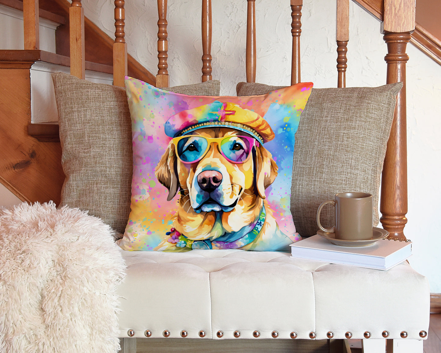 Yellow Labrador Hippie Dawg Throw Pillow