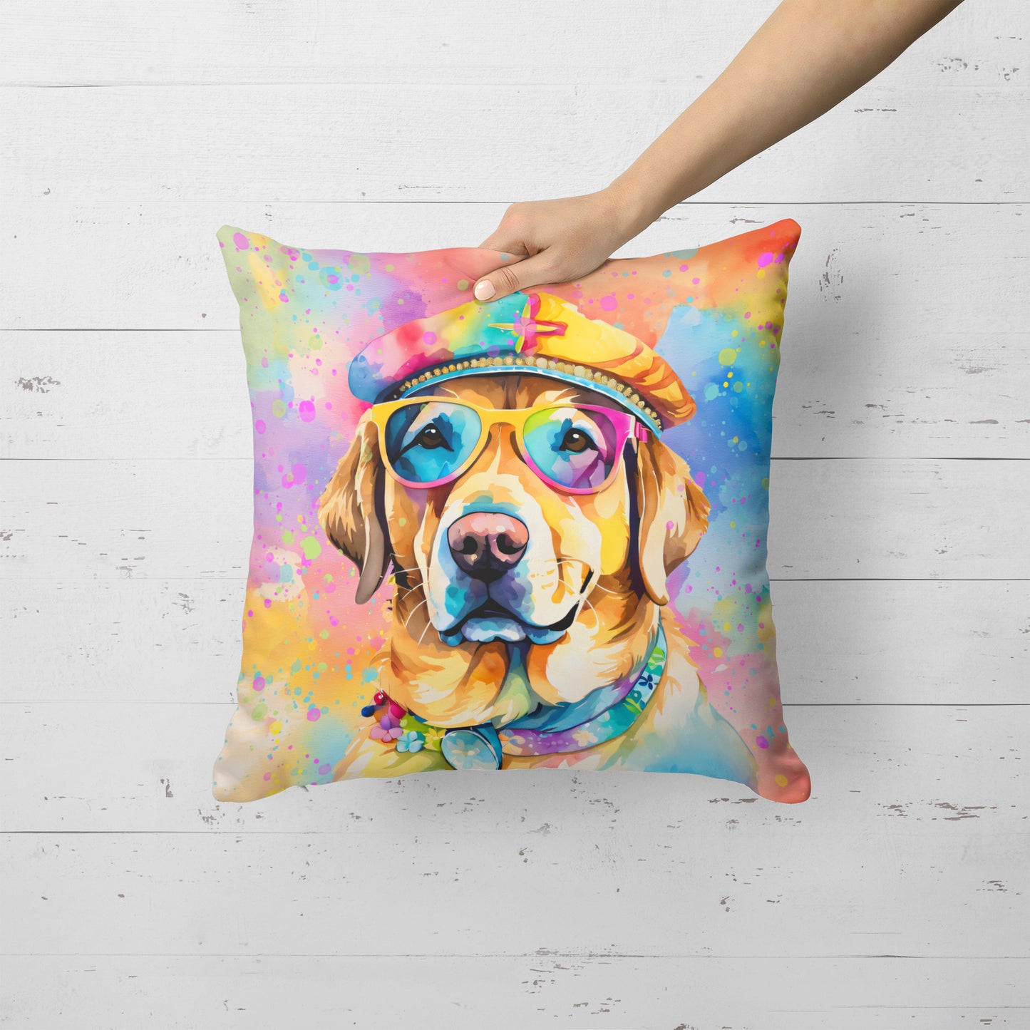 Yellow Labrador Hippie Dawg Throw Pillow