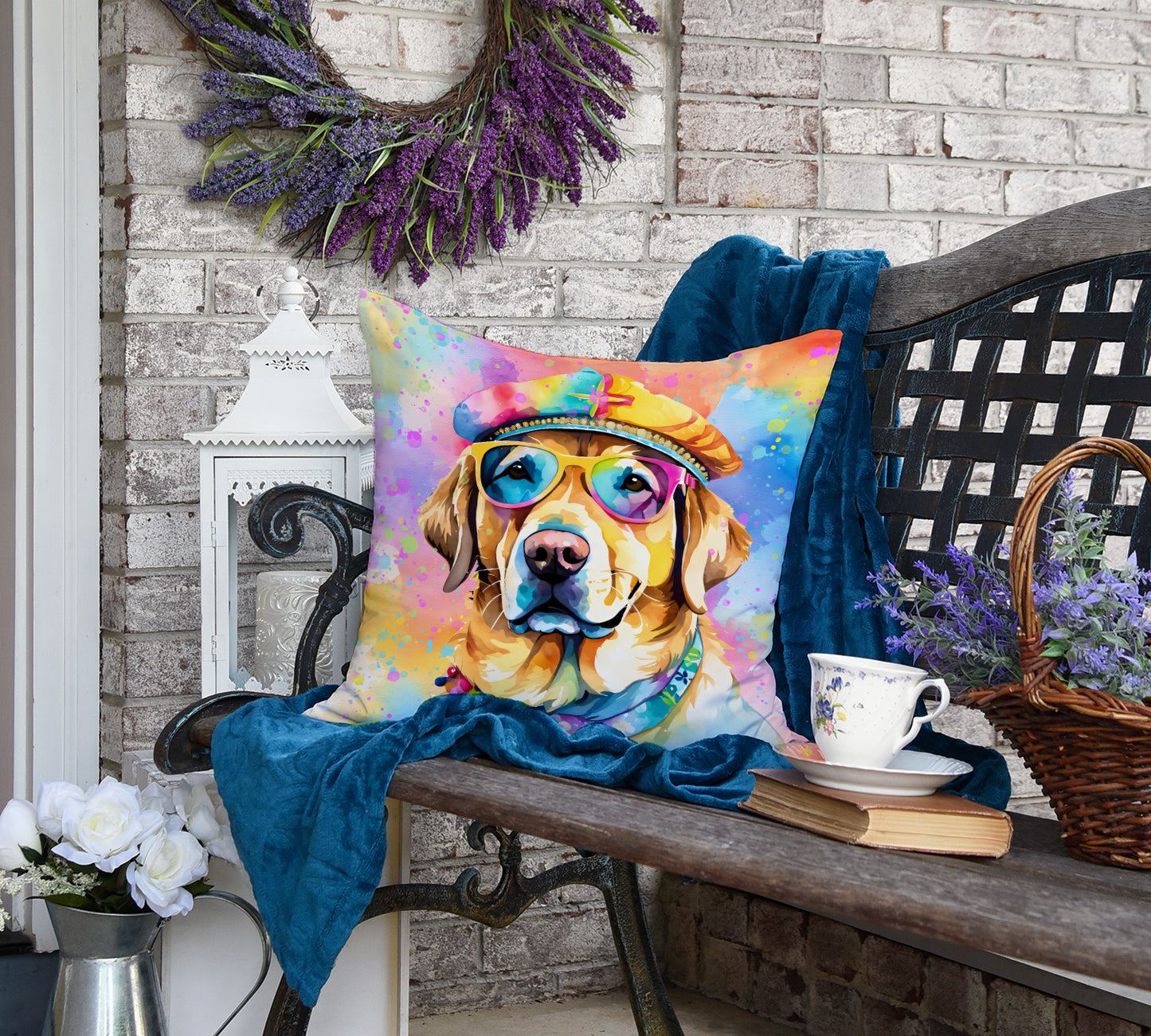 Yellow Labrador Hippie Dawg Throw Pillow