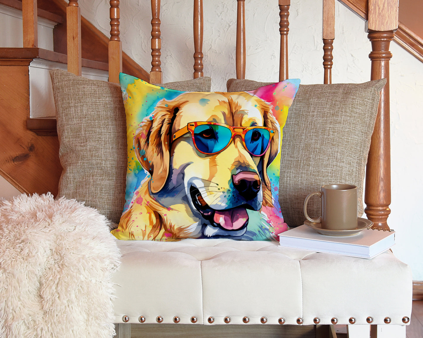 Yellow Labrador Hippie Dawg Throw Pillow