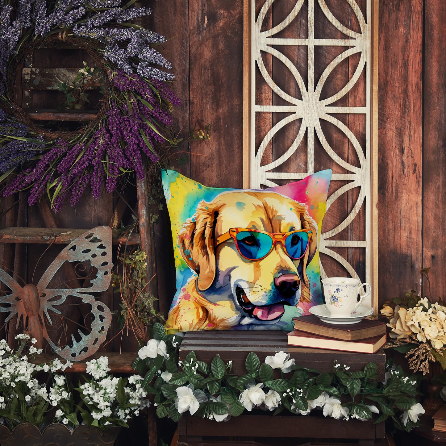 Yellow Labrador Hippie Dawg Throw Pillow