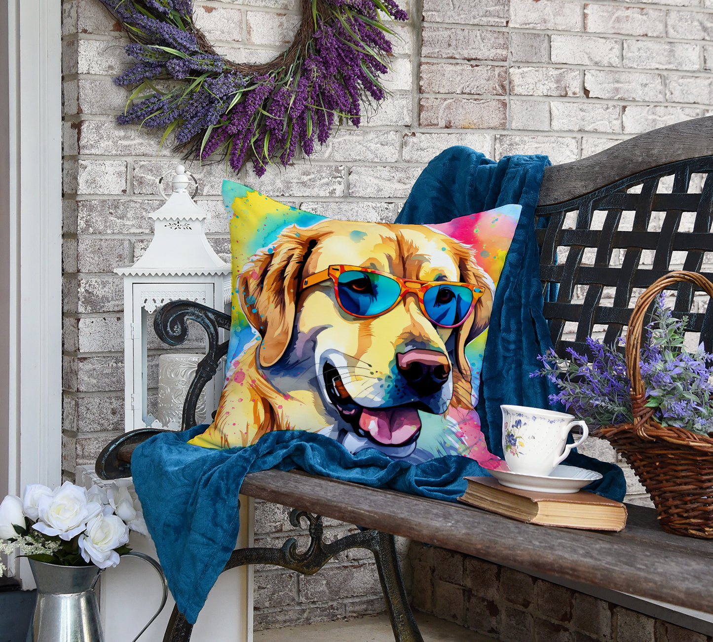 Yellow Labrador Hippie Dawg Throw Pillow