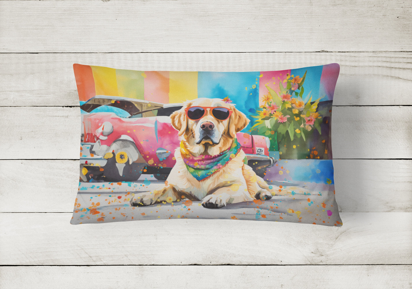 Yellow Labrador Hippie Dawg Throw Pillow