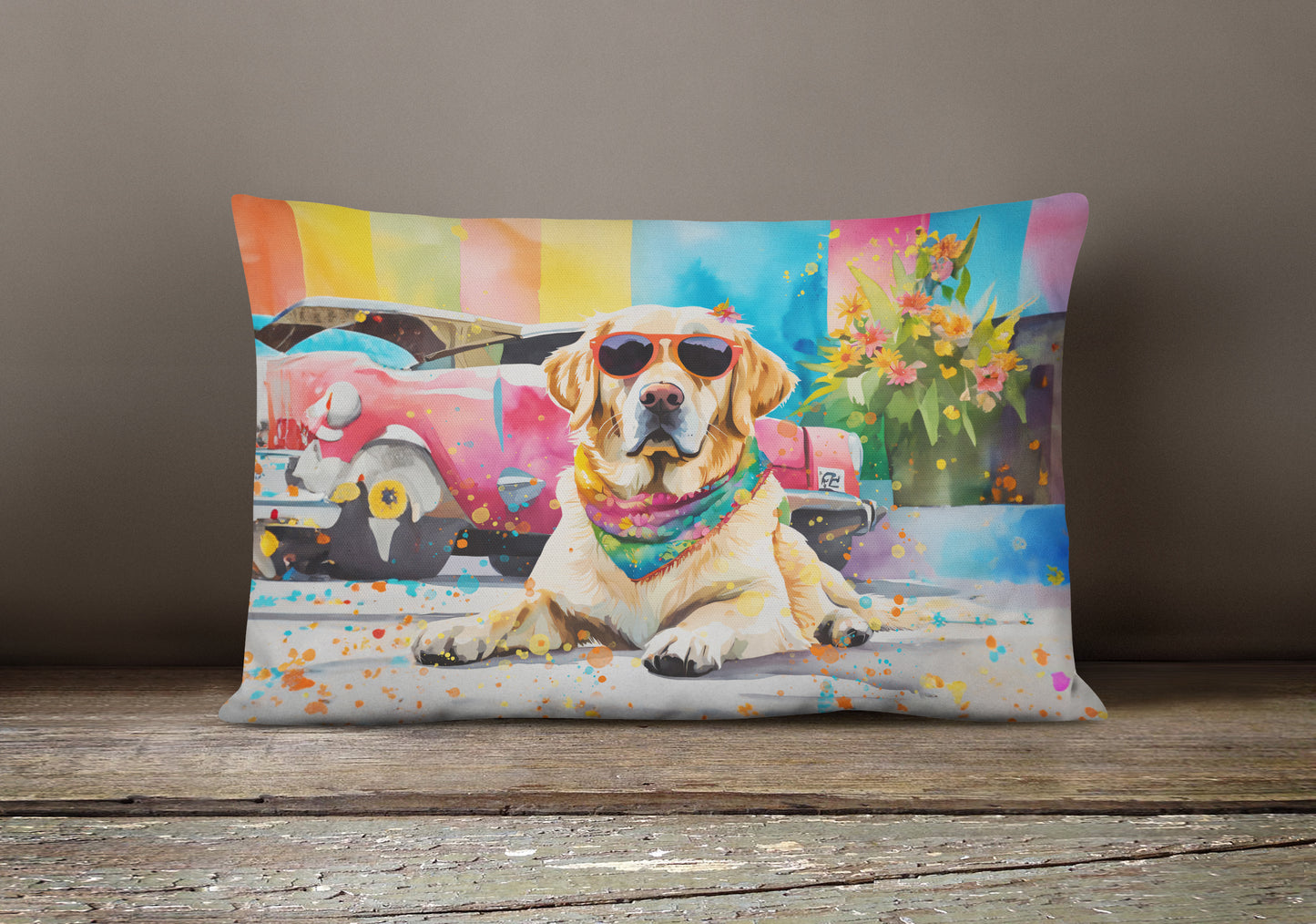 Yellow Labrador Hippie Dawg Throw Pillow