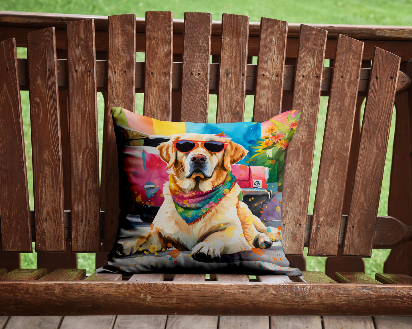 Yellow Labrador Hippie Dawg Throw Pillow