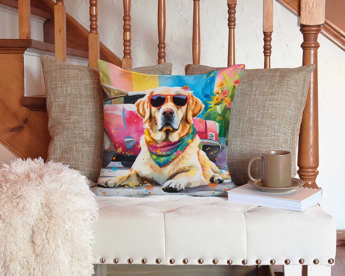 Yellow Labrador Hippie Dawg Throw Pillow