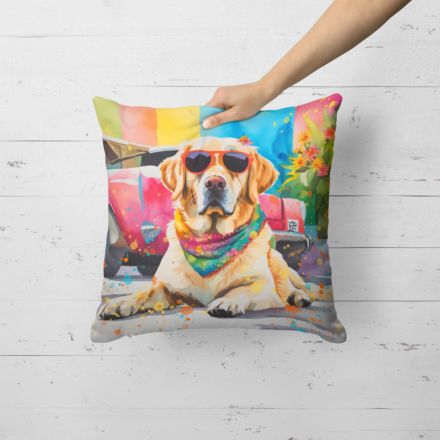 Yellow Labrador Hippie Dawg Throw Pillow