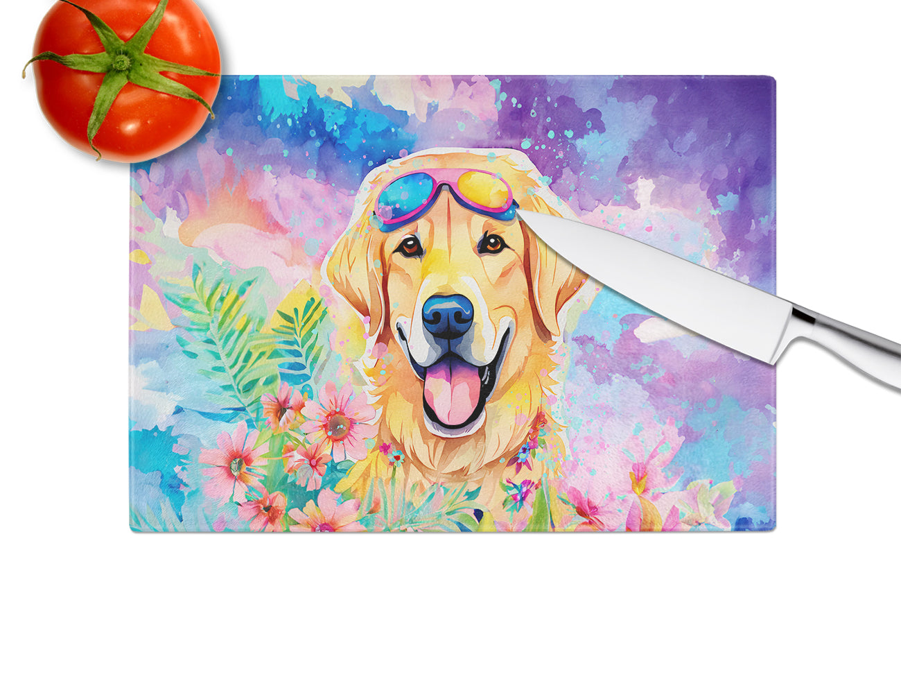 Yellow Labrador Hippie Dawg Glass Cutting Board