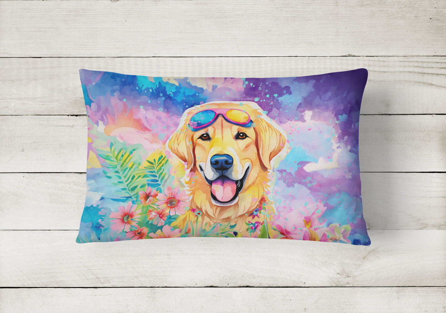 Yellow Labrador Hippie Dawg Throw Pillow