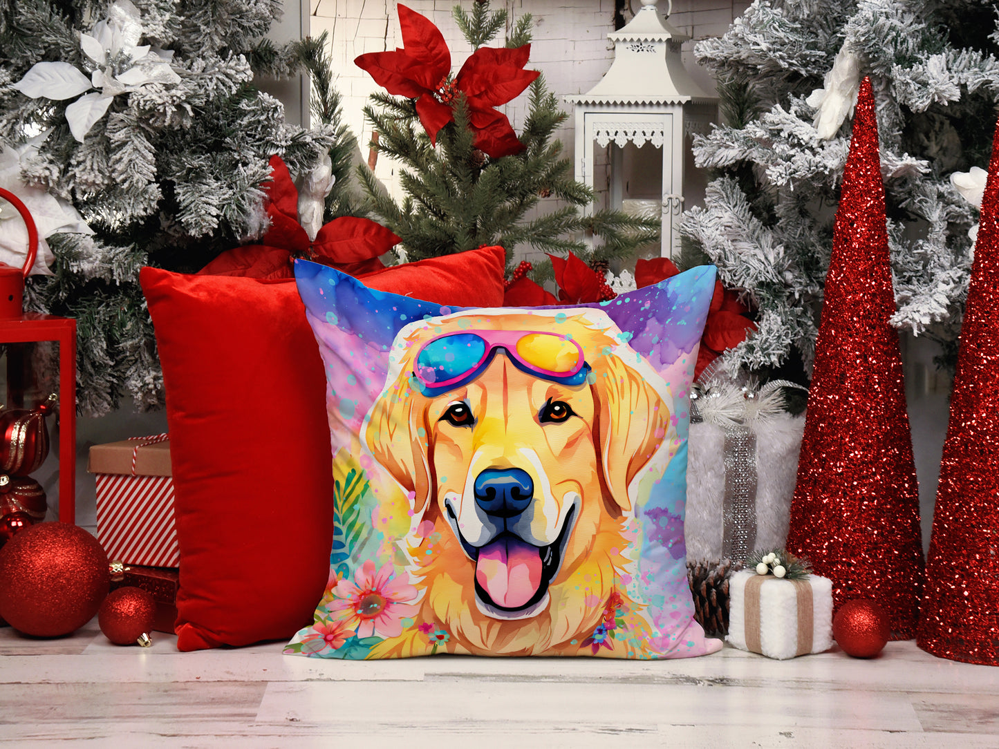 Yellow Labrador Hippie Dawg Throw Pillow