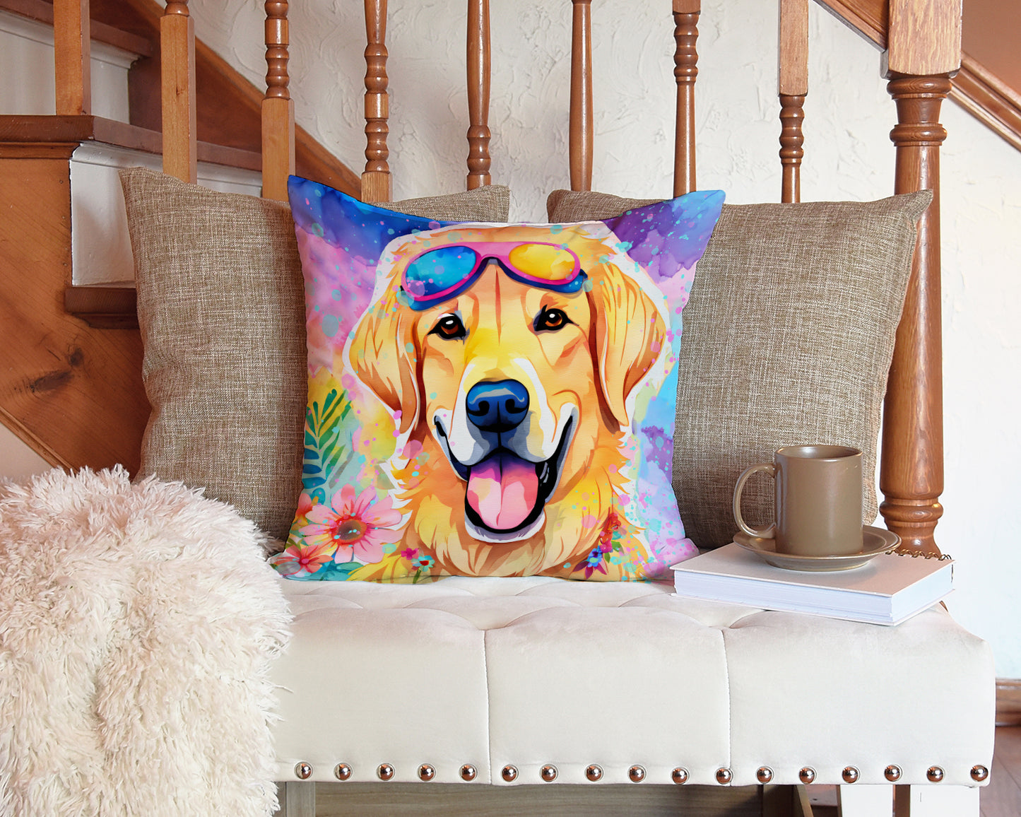 Yellow Labrador Hippie Dawg Throw Pillow