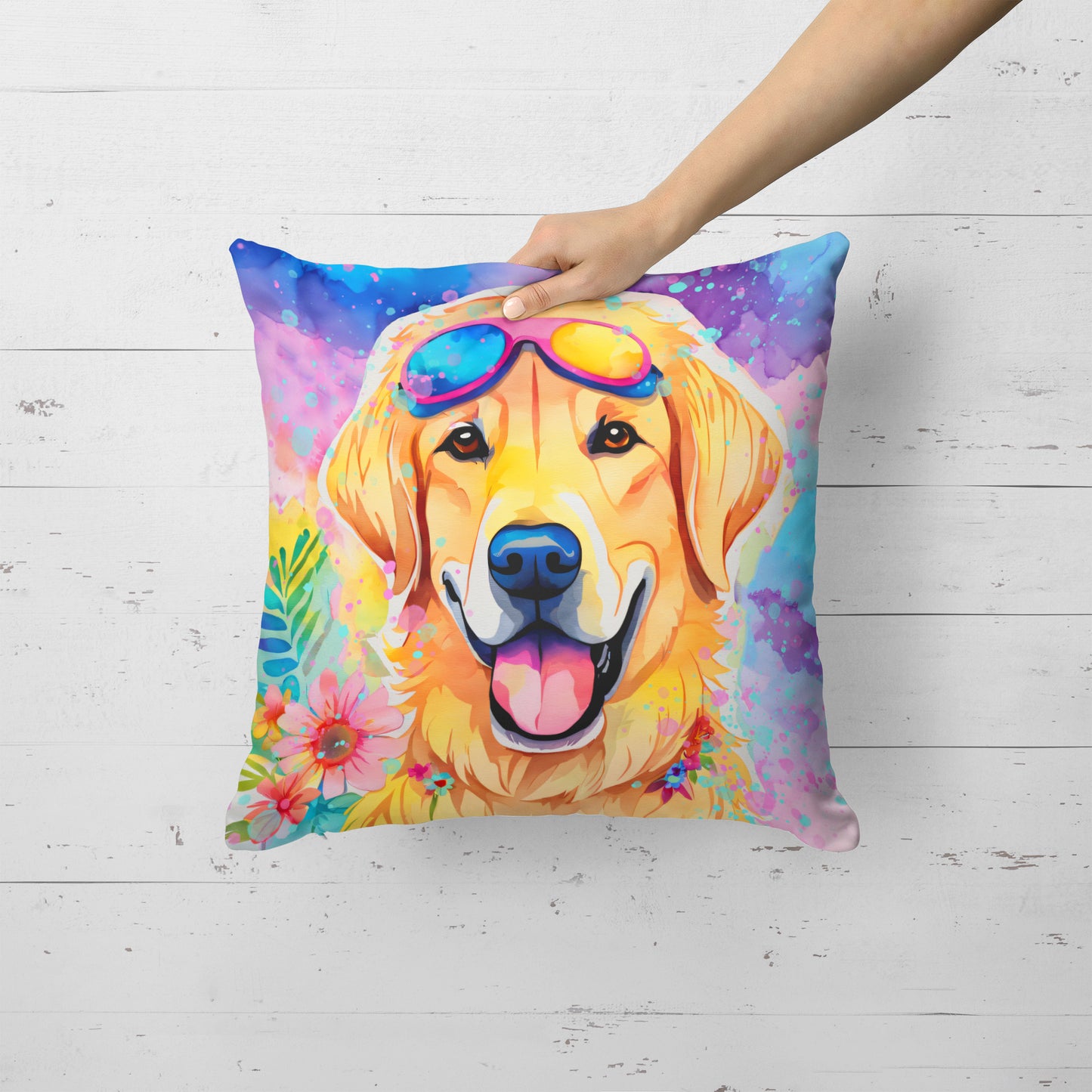 Yellow Labrador Hippie Dawg Throw Pillow