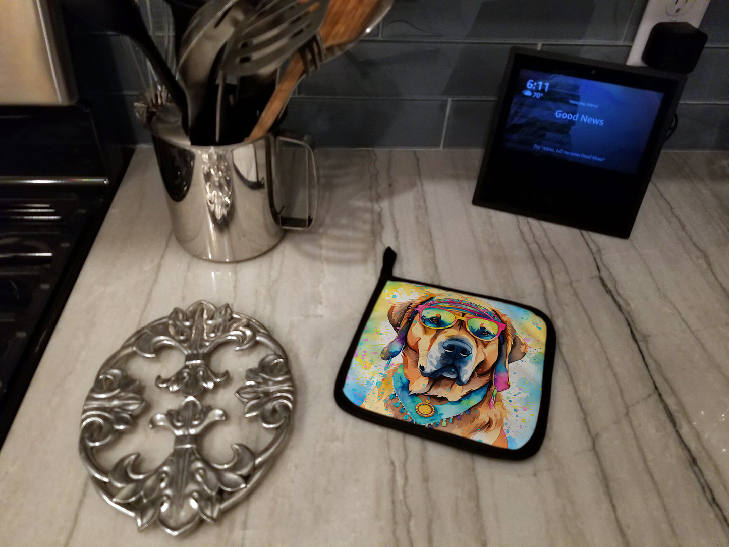 Mastiff Hippie Dawg Pair of Pot Holders
