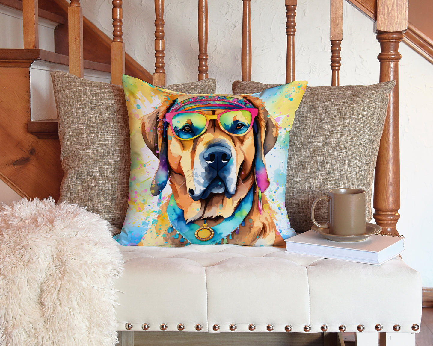 Mastiff Hippie Dawg Throw Pillow