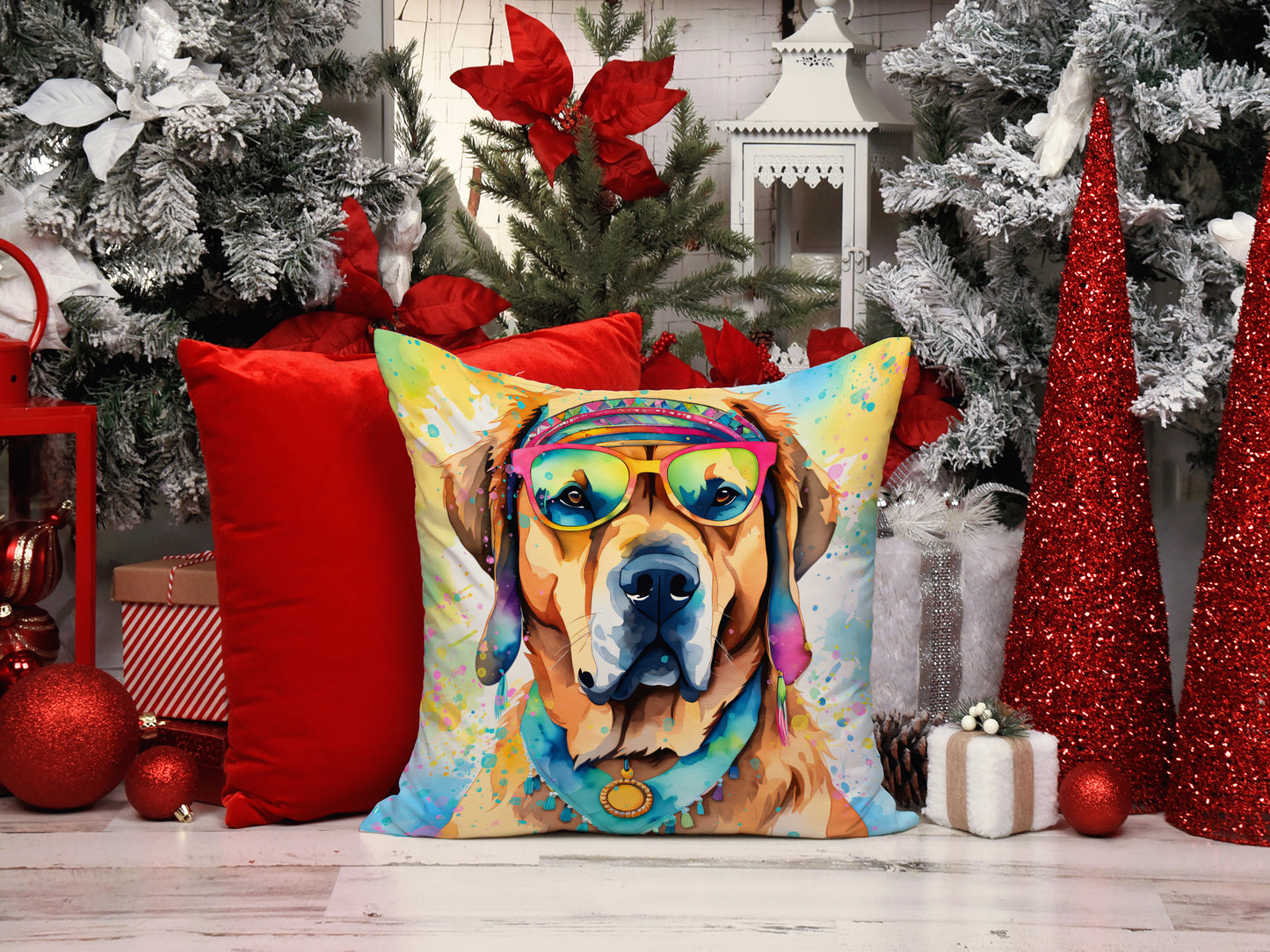 Mastiff Hippie Dawg Throw Pillow